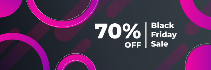 Black Friday and Cyber Monday banner long narrow header for website. 3d black and blue realistic design and sale text. Stock vector illustration.