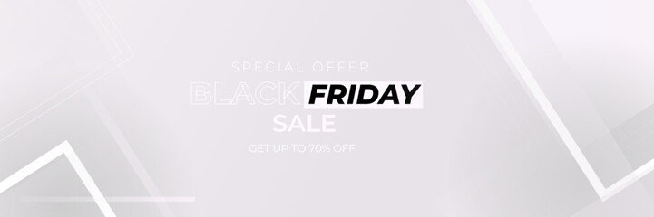 Black Friday and Cyber Monday banner long narrow header for website. 3d white realistic design and sale text. Stock vector illustration.