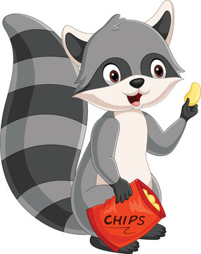 Cute raccoon cartoon holding a food