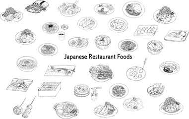 Japanese foods various illustration set