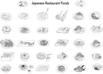 Japanese foods various illustration set