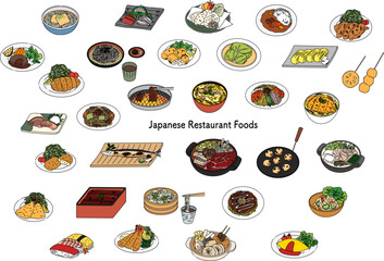 Japanese foods various illustration set