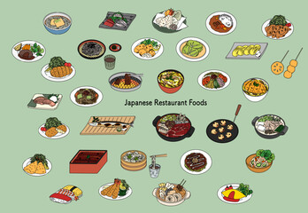 Japanese foods various illustration set