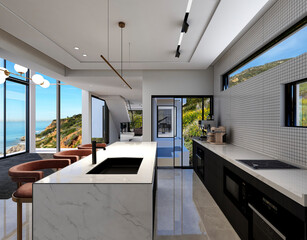 Obraz premium 3D rendering, bright kitchen design
