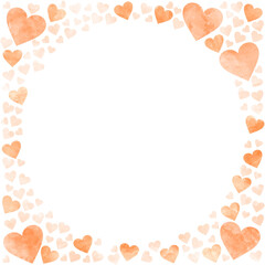 水彩風オレンジ色のかわいいハートの正方形フレーム素材