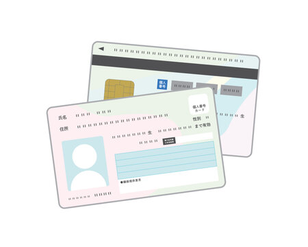 マイナンバーカードのイラスト　両面セット　個人番号　身分証明書　マイナンバー制度　保険証　個人情報