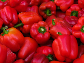 fresh red peppers at the market