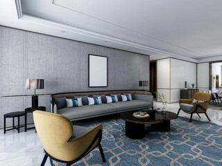 3D rendering, wooden Nordic style living room design