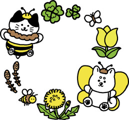 Obraz premium 猫と犬の英語節分3月フレーム