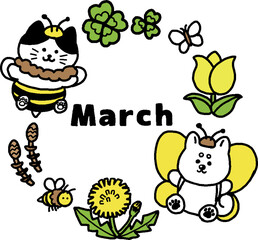 猫と犬の英語節分3月イラスト