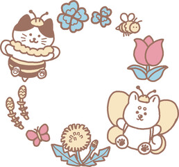 猫と犬の英語節分3月フレームパステルカラー