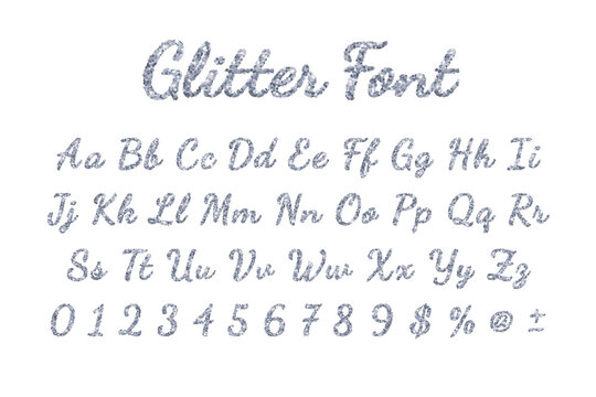 Silver glitter holiday font isolated PNG
