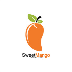 Mango logo design. Illustration of fresh mango with its leaves.