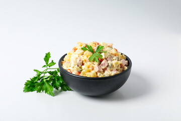 Concept of New year food, tasty Olivier salad