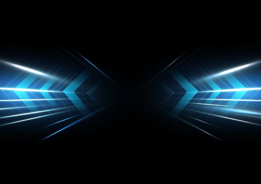 Abstract blue speed light effect on black background vector illustration.
