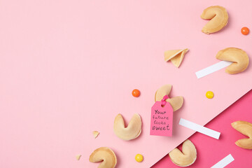 Chinese fortune cookies with prediction words, space for text