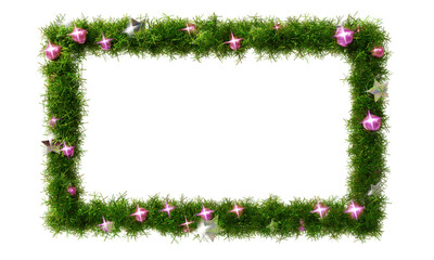 Cute and beautiful christmas wreath of 1 to 1.68 rectangle frame with shiny stars and pink orbs, on transparent background (RGBA 3D Rendering PNG)
