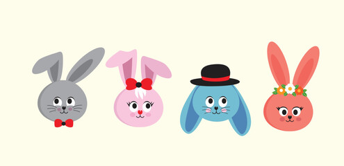 cute rabbits Little bunny in cartoon style. Vector illustration