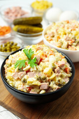 Concept of New year food, tasty Olivier salad
