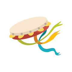 Tambourine vector design. Wooden tambourine flat style vector illustration isolated on white background