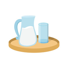 Milk in glass jug, glass with milk icon flat style. Isolated on a white background
