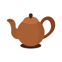 Vector illustration of teapot. Brown kettle, Japanese style. Made in flat style