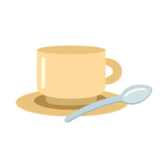 Modern vector flat design illustration on cup with spoon. Illustration on a white background