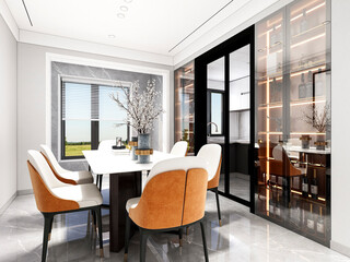 3D rendering, bright kitchen design
