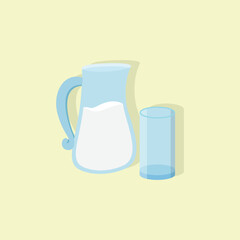 A glass of milk isolated on blue, design illustration on colorful background