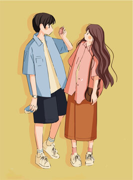 lovely anime couple romance digital art, illustration 