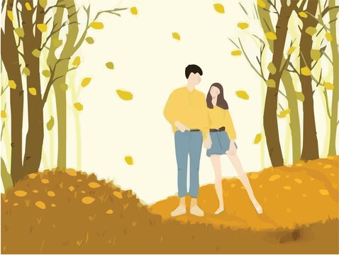 couple in the park digital art, illustration