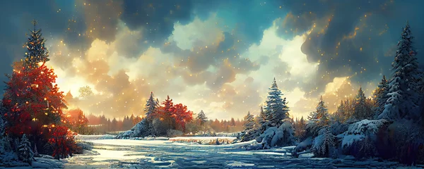 Foto op Aluminium Winter wonderland background wallpaper with trees, snow and lights © Robert Kneschke