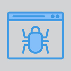 Bug icon in blue style about browser, use for website mobile app presentation