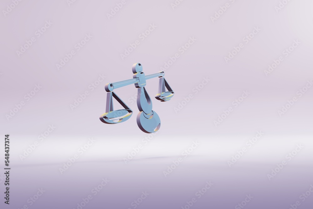 Poster beautiful illustration blue zodiac sign libra symbol icons on a bright pink background. 3d rendering