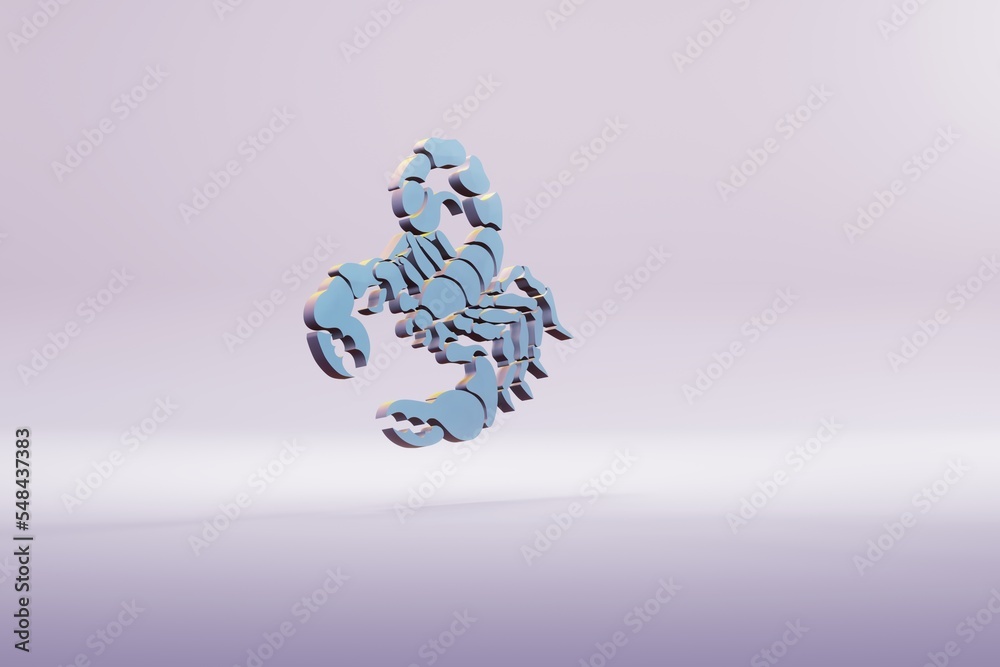 Poster beautiful illustration blue zodiac sign scorpio symbol icons on a bright pink background. 3d renderi