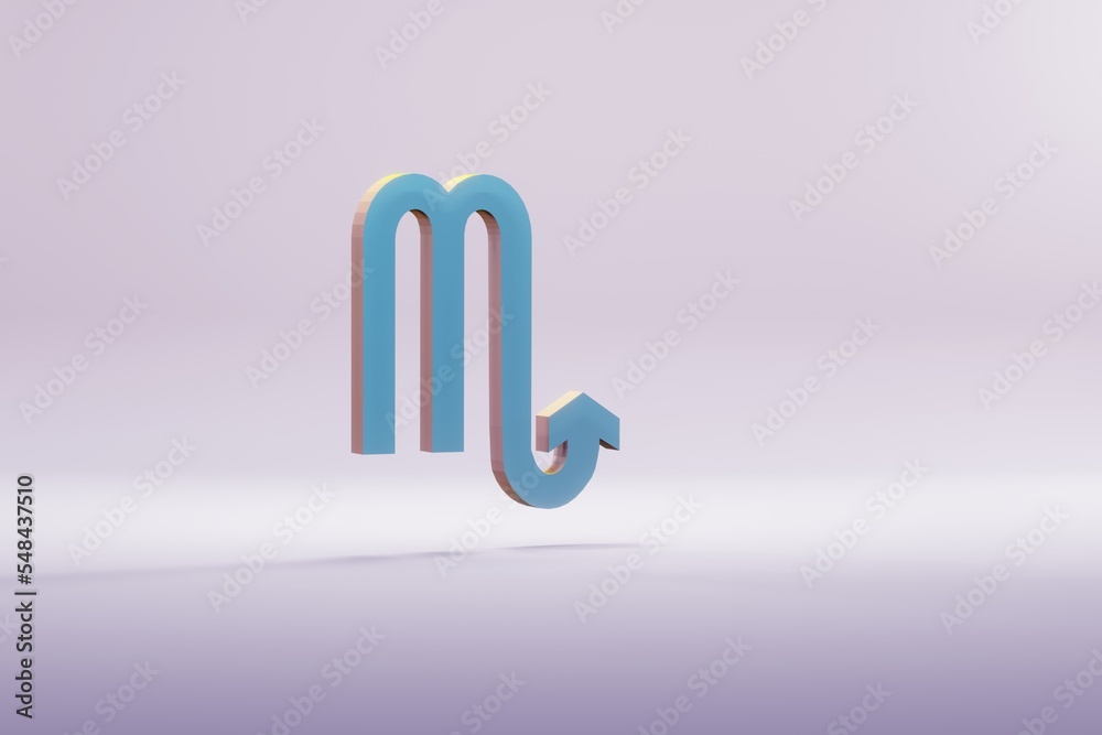 Poster beautiful illustration blue zodiac scorpio symbol icons on a bright pink background. 3d rendering il