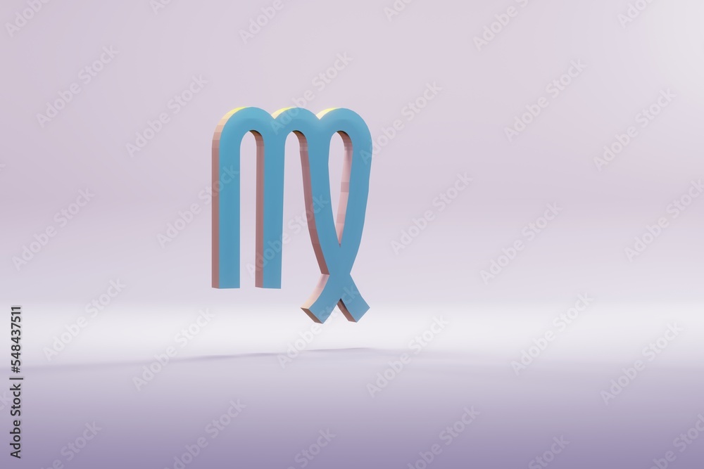 Poster beautiful illustration blue zodiac virgo symbol icons on a bright pink background. 3d rendering illu