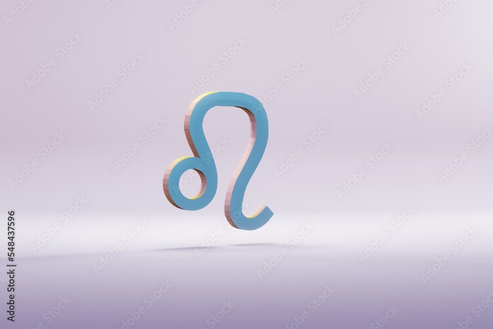 Poster beautiful illustration blue zodiac leo symbol icons on a bright pink background. 3d rendering illust