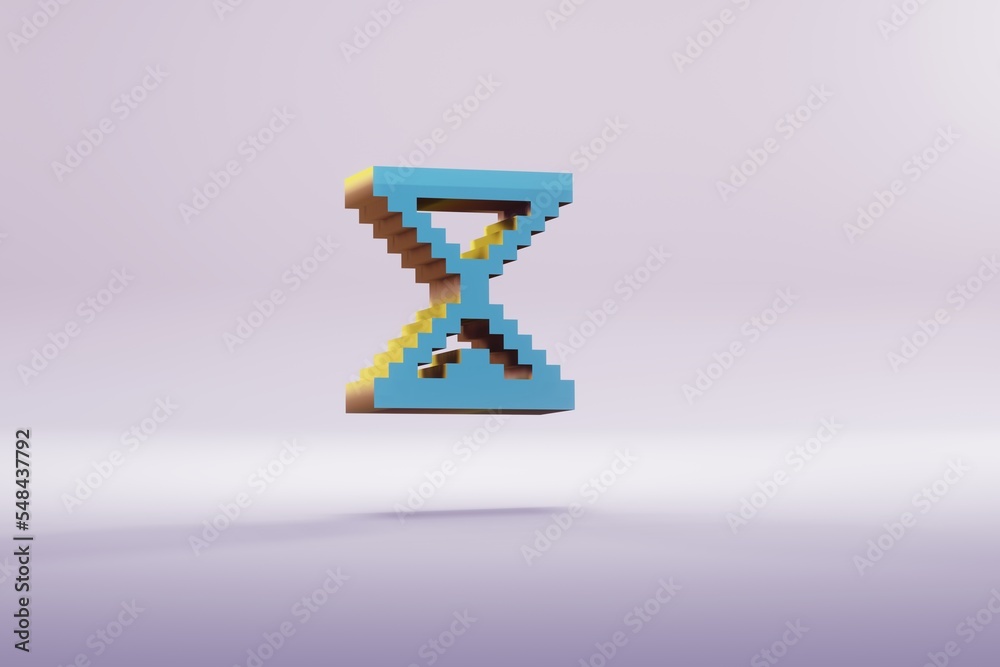 Aufkleber beautiful illustration blue pixel hourglass symbol icons on a bright pink background. 3d rendering i