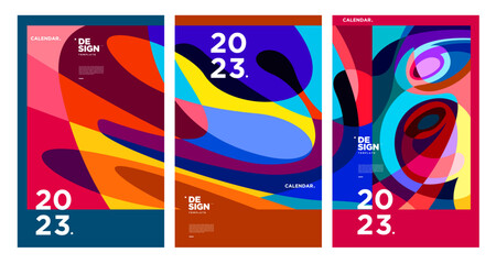 New year 2023 calendar design template with geometric colorful abstract. Vector calendar design.