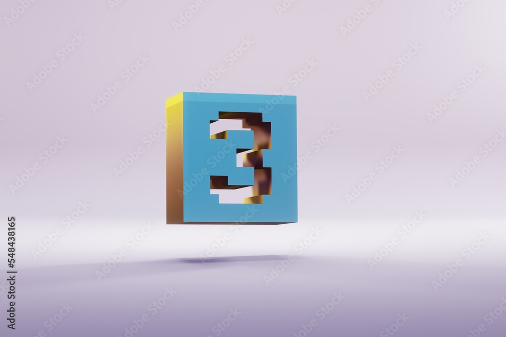 Leinwandbilder beautiful illustration blue pixel number 3 symbol icons on a bright pink background. 3d rendering il