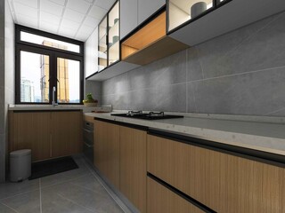 3D rendering, bright kitchen design
