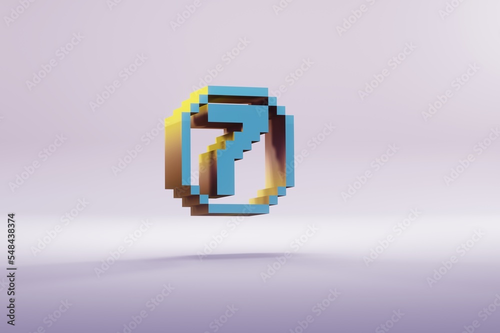 Leinwandbilder beautiful illustration blue pixel number 7 symbol icons on a bright pink background. 3d rendering il