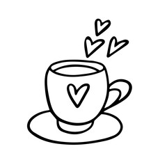 Doodle coffee cup with heart, valentine is day