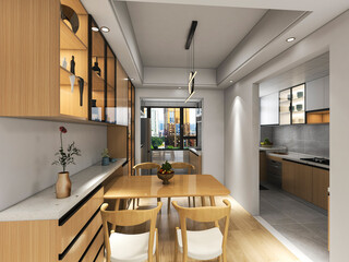 3D rendering, Nordic wooden style restaurant design