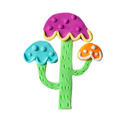 Cute handmade clay figurine colorful nature succulent cacti desert tree magic fairy elements for creative childish games illutstration isolated on white background