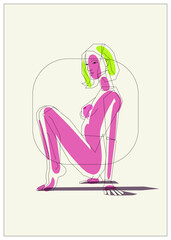 Contemporary art minimalist nude woman portrait, vector quality
