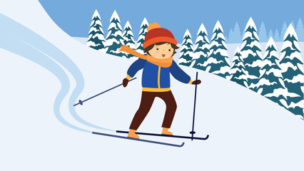 Boy skiing down a snowy hill