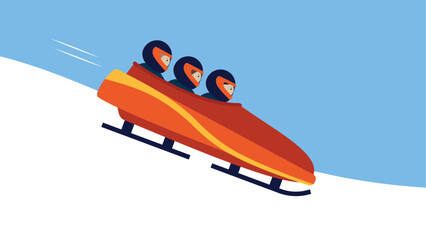 A team of three people go down on a sled in a bobsleigh