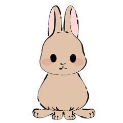 筆を使った手描き風の茶色のうさぎ